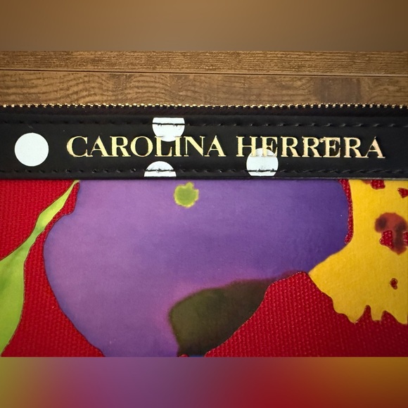 Carolina Herrera Multicolor Floral Cosmetics Bag Makeup Like New Polka Dots Gold - Picture 3 of 12